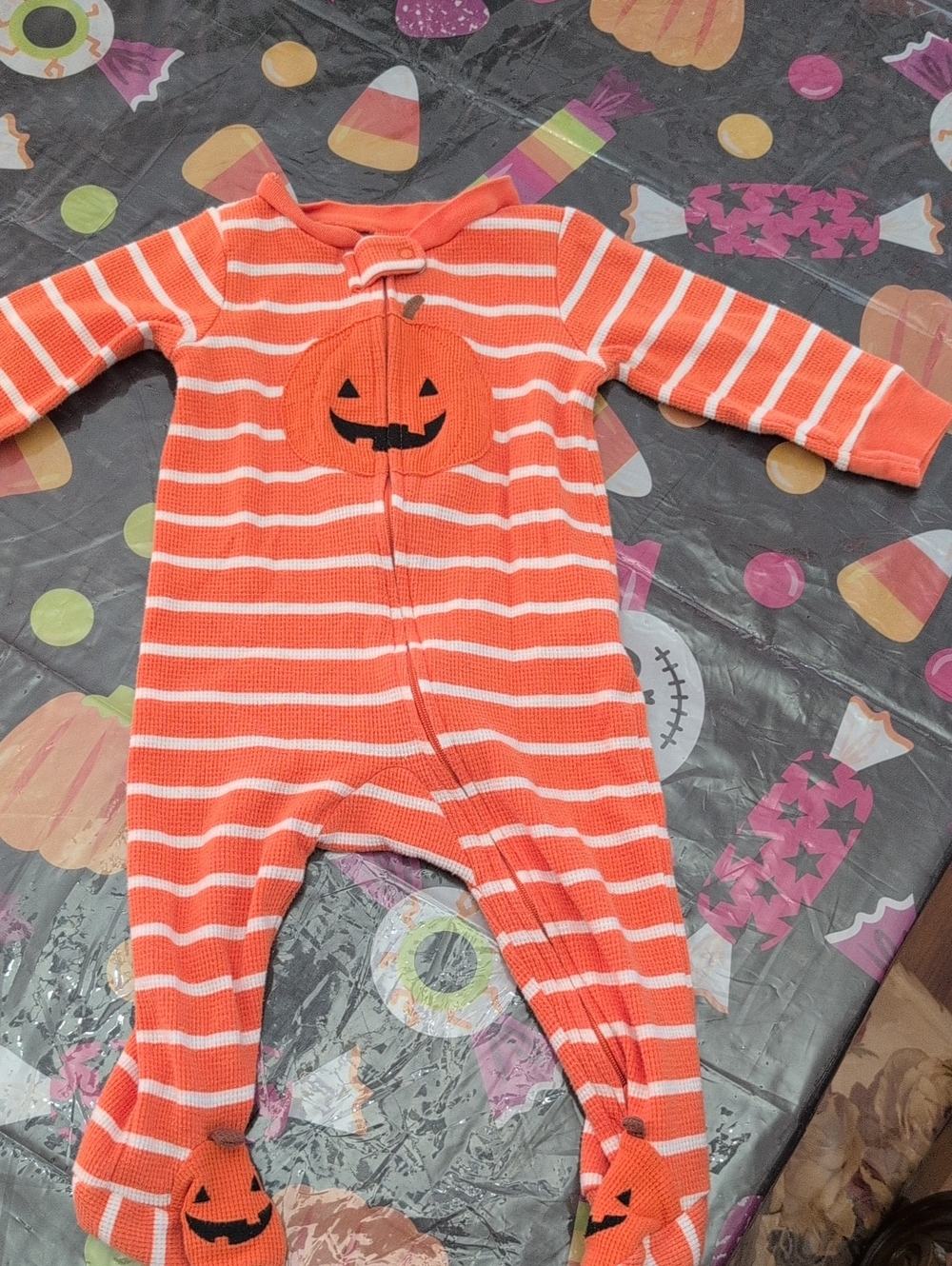 Carter's Orange and White Striped Pumpkin Footed One-Piece